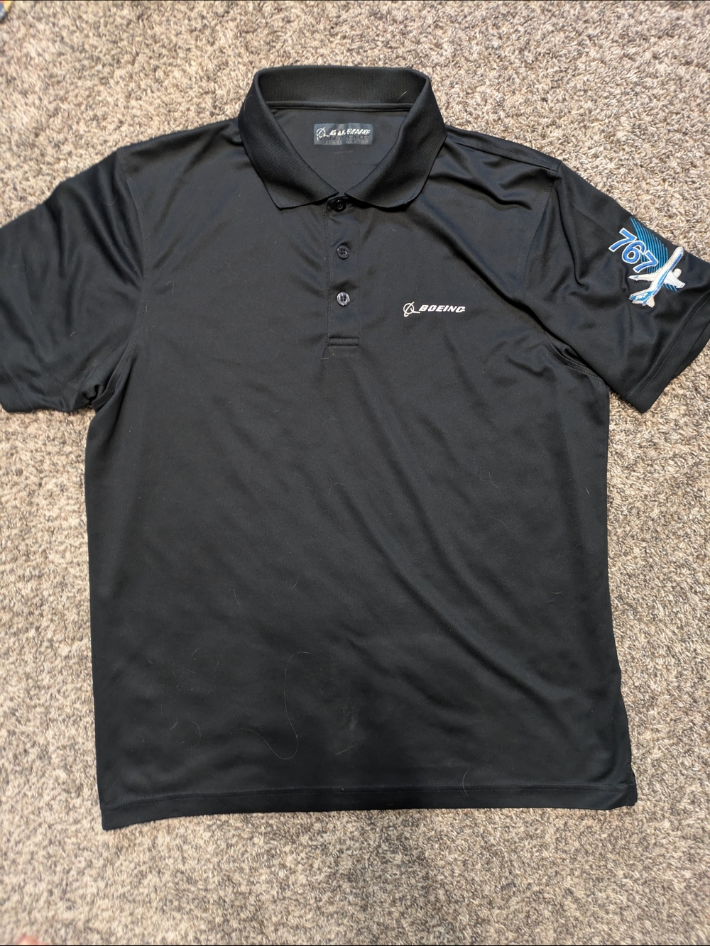 Boeing Men's Black Polo with 767 Sleeve Graphic